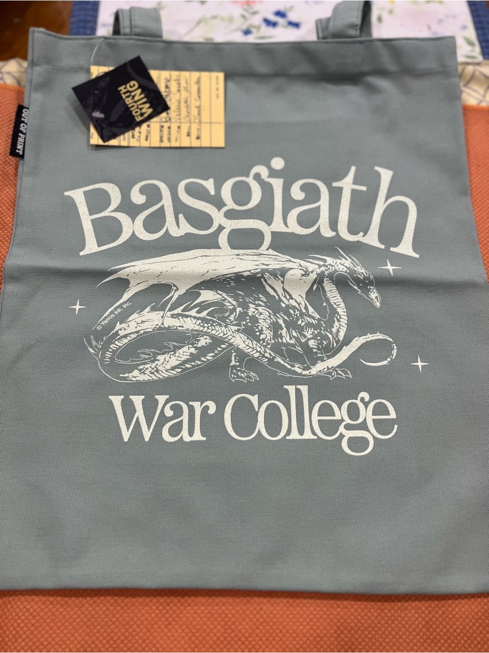 Out of Print Gray Tote with White Basgiath War College Dragon
